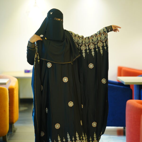 Black heavy embroidery and stone worked abaya
