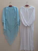 Sky Blue Layered Khimar + White Bishop Sleeve Abaya Set